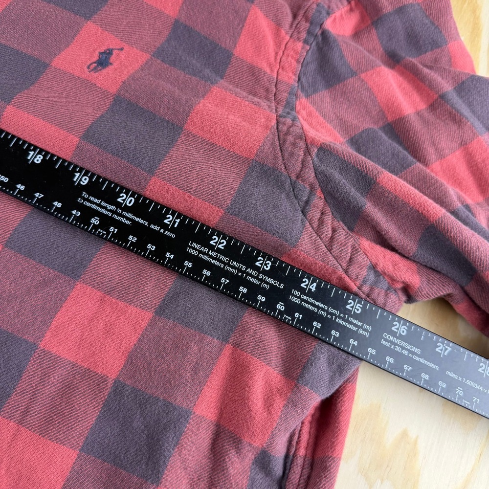 Polo Ralph Lauren Mens XXL Classic Fit Indigo Buffalo Plaid Flannel Shirt Red - Picture 5 of 7